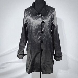Vintage Song & Sung Coat Collared‎ Jacket Women's XL Silver Shimmering Metallic